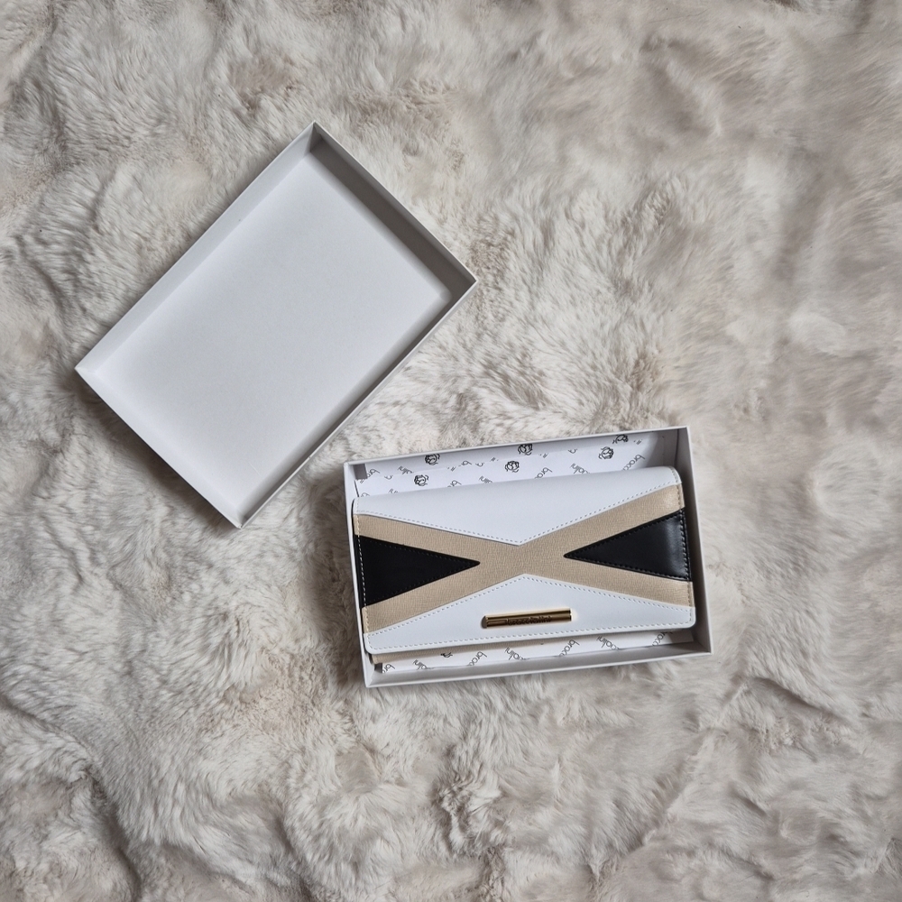 Braccialini Wallet Curry Beige Multi White Black Tan Long Italy Italian New NWT